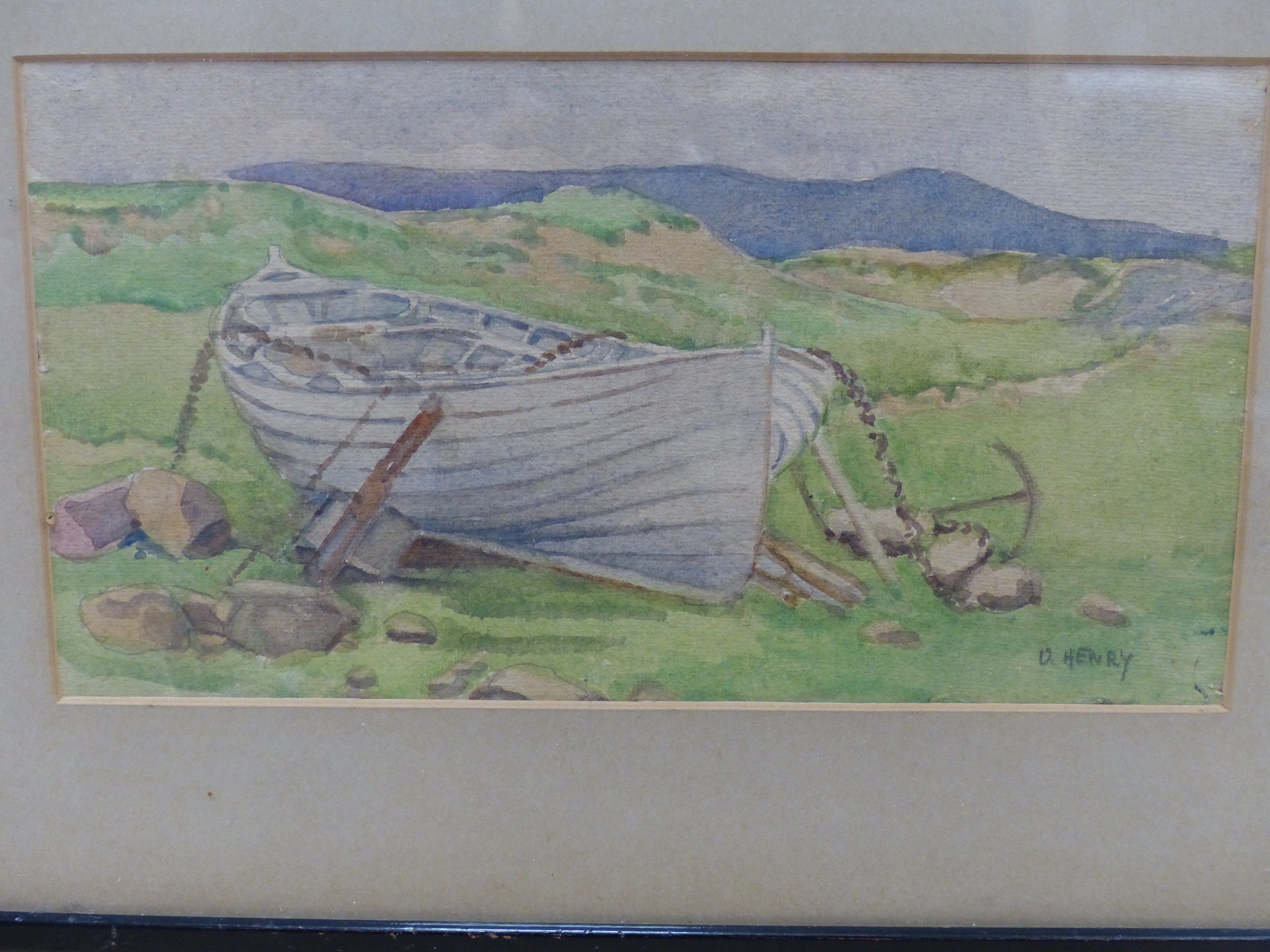 G. Eliot, watercolour, The Lobster Pot, signed lower left 12.5x 21.5cm and O. Henry, watercolour, The Beached Boat, signed lower left, 13 x 24.5cm